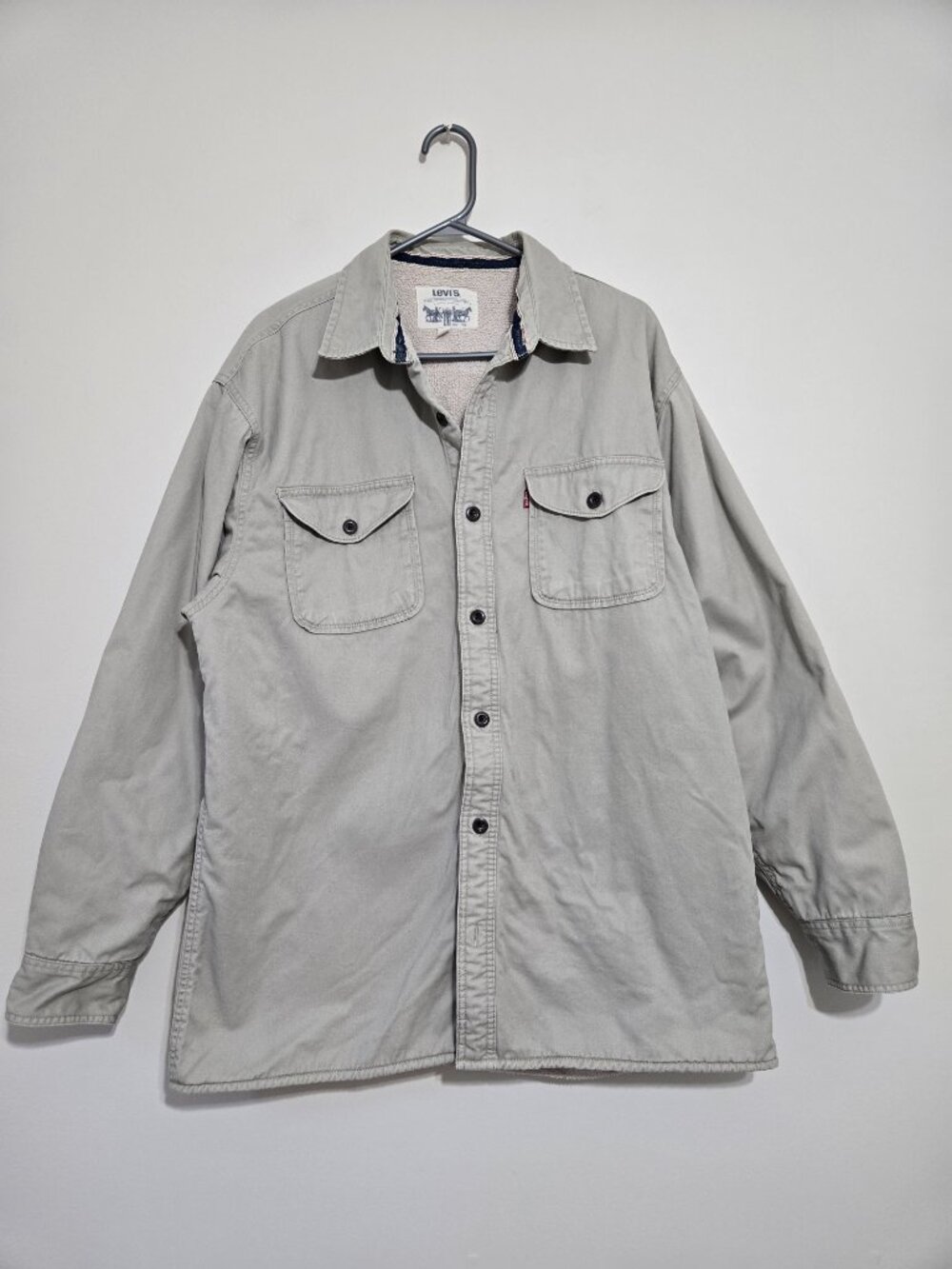 Vintage Y2K Levi's Sherpa Fleece Lined Button Up Shirt Jacket Shacket Mens L Tan
